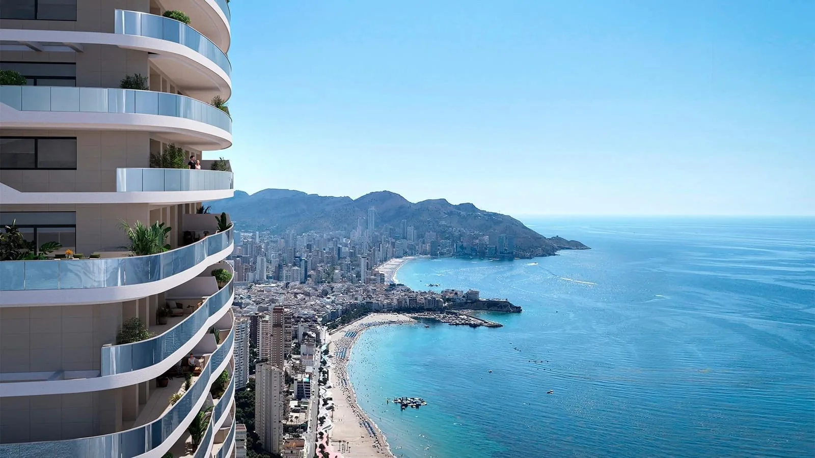 Edificio residencial de líneas curvas frente a la playa